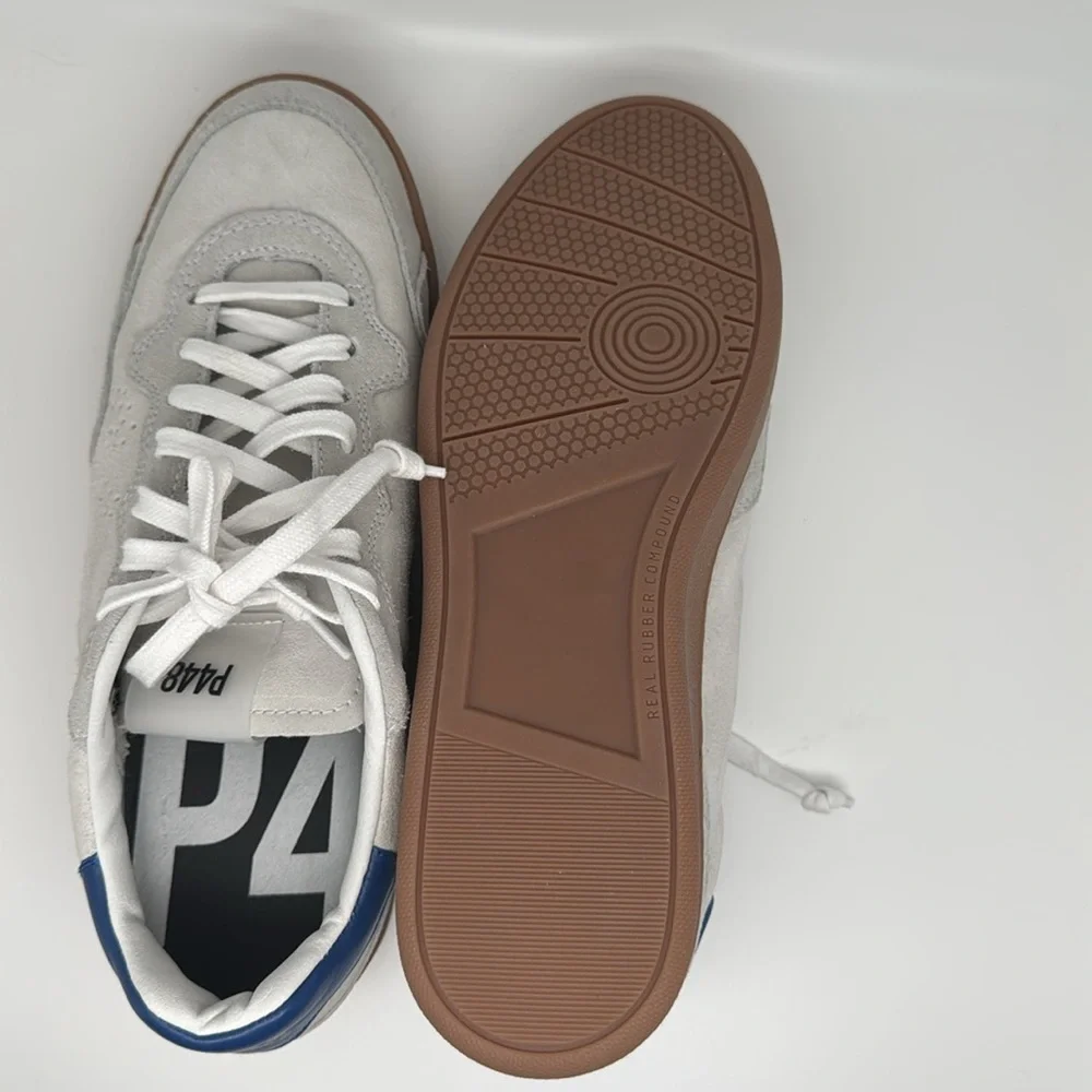 P448 Mens White At Heel and Tongue Vert Toe Wedge Leather Sneakers Shoes Size 39